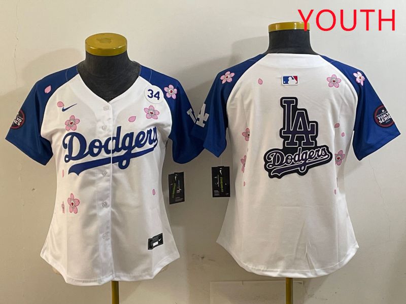 Youth Los Angeles Dodgers Blank White Blue Sakura Edition 2025 Nike MLB Jersey style 22